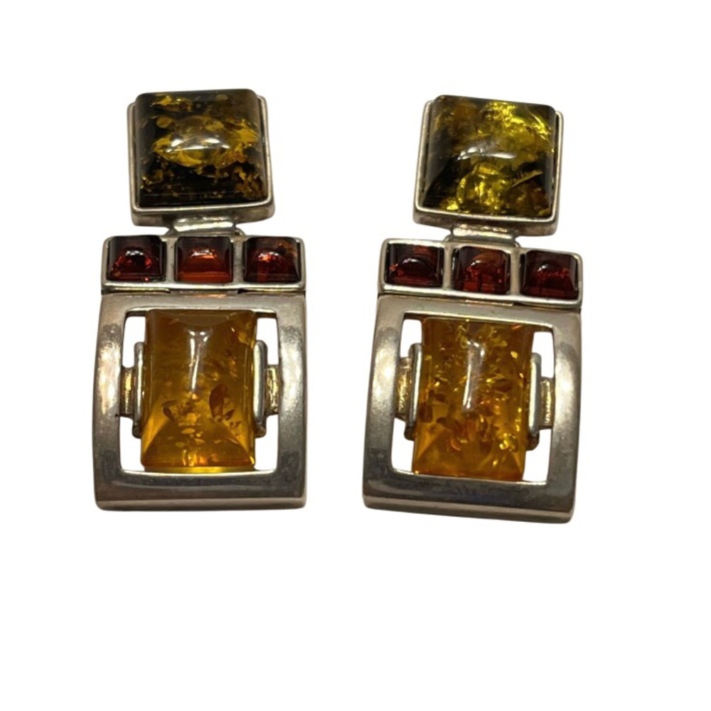 Baltic Amber Post Earrings in Sterling Silver